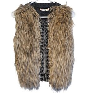 Miss Me Girls Vest Size Medium Brown Faux Fur Shaggy Mob Wife Boho Layering‎